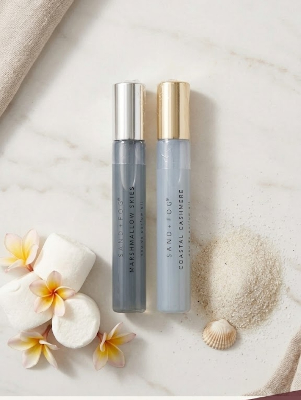 Sand + Fog Fragrance Body Oils-Marshmallow Skies/Coastal Cashmere, 10ml Each-New